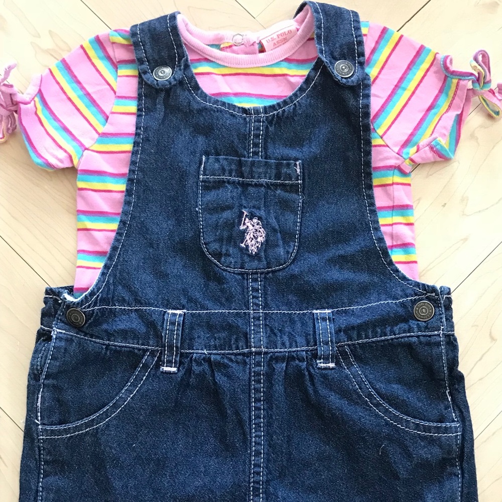 US Polo Association Overalls & Pink Stripe Onesie
